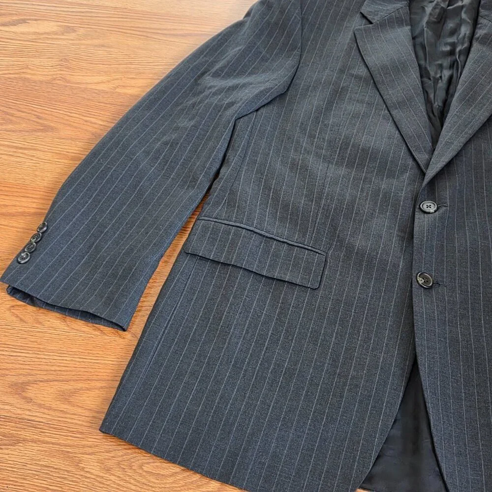 Men's Vintage Ralph Lauren Charcoal Gray Pinstripe Wool Blazer Sport Coat 43L